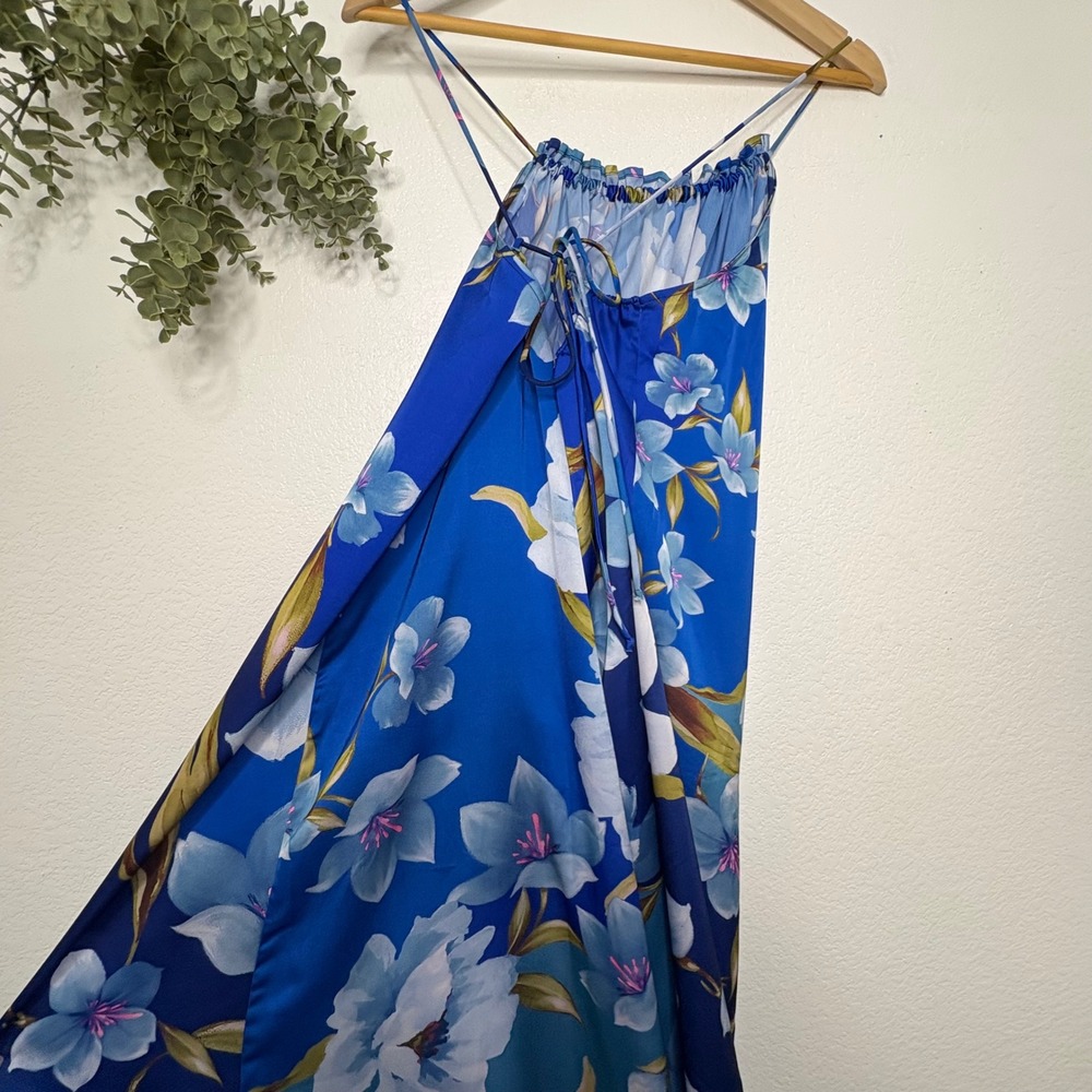 Gottex Blue Floral Maxi Dress‎ Halter Neck Resort Wear 24BR315 Womens S/M - Picture 3 of 8